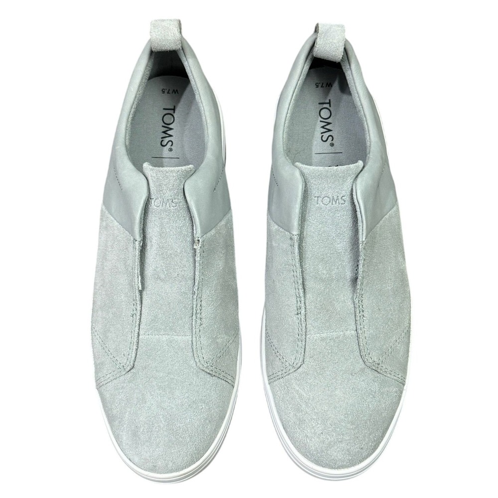TOMS Amber Gray Suede Leather Slip-On Platform Sneakers Women's Size 7.5